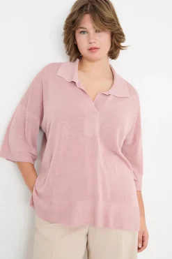 Maglia con colletto a polo - Rosa
