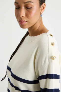 Maglia con con bottoni sulla spalla - Bianco Blu