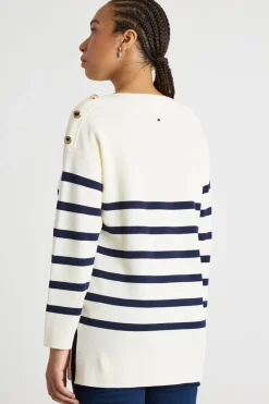 Maglia con con bottoni sulla spalla - Bianco Blu