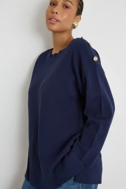 Maglia con con bottoni sulla spalla - Blu