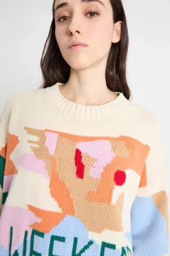 Maglia con fantasia ad intarsio - Bianco Cammello