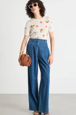 Maglia con fiori ricamati - Avorio