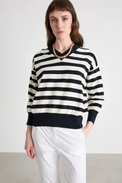 Maglia con fondo a coste - Blu Bianco