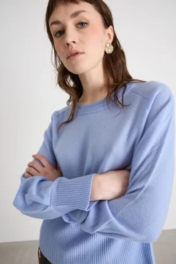 Maglia con fondo a costine - Azzurro