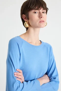 Maglia con fondo asimmetrico - Azzurro
