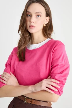 Maglia con fondo asimmetrico - Fuxia