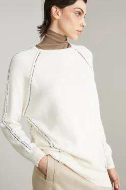 Maglia con intarsi laminati - Latte