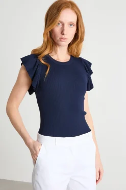 Maglia con maniche a volant - Blu