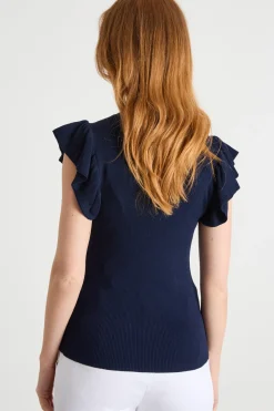 Maglia con maniche a volant - Blu