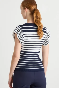 Maglia con maniche a volant - Blu Bianco
