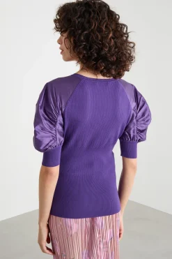 Maglia con maniche corte a palloncino - Viola