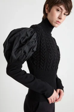 Maglia con maniche taffetà - Nero