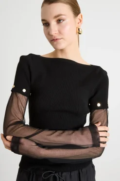 Maglia con maniche trasparenti - Nero