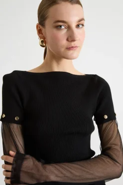 Maglia con maniche trasparenti - Nero