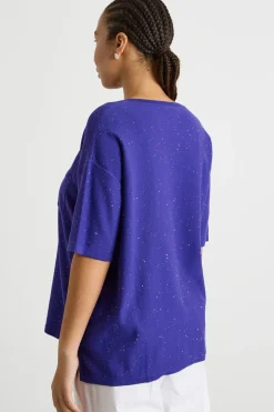 Maglia con micro paillettes - Viola