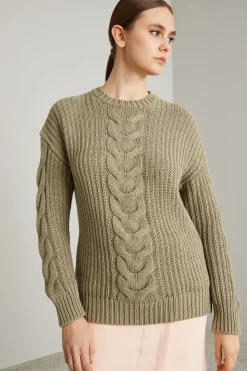 Maglia con motivo a treccia - Tortora