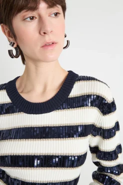 Maglia con paillettes - Bianco Blu
