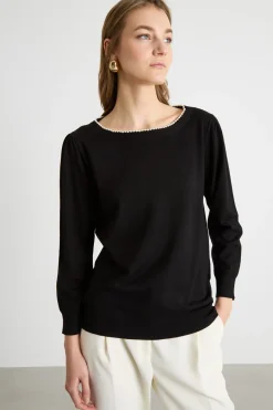 Maglia con perle applicate - Nero