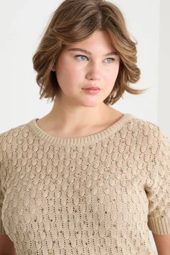 Maglia con punto a rilievo e strass - Beige