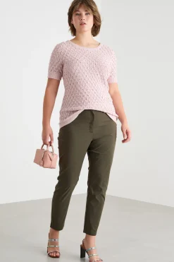 Maglia con punto a rilievo e strass - Rosa