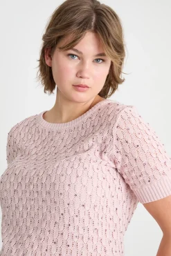 Maglia con punto a rilievo e strass - Rosa