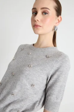 Maglia con ricami bijou - Grigio