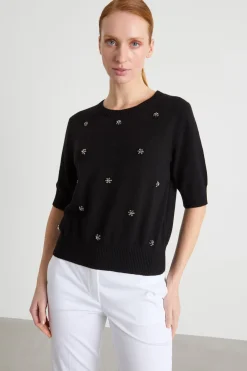 Maglia con ricami bijou - Nero