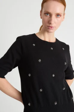 Maglia con ricami bijou - Nero