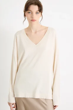 Maglia con scollatura a V - Avorio