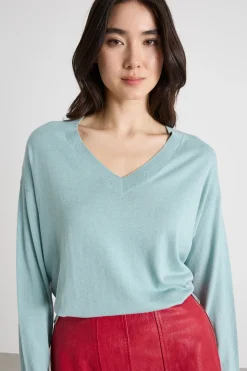 Maglia con scollatura a V - Azzurro