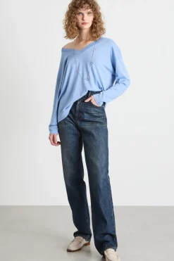 Maglia con scollatura a V - Azzurro