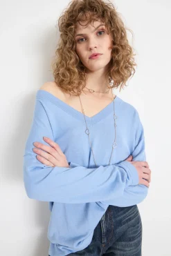 Maglia con scollatura a V - Azzurro