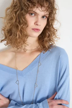 Maglia con scollatura a V - Azzurro