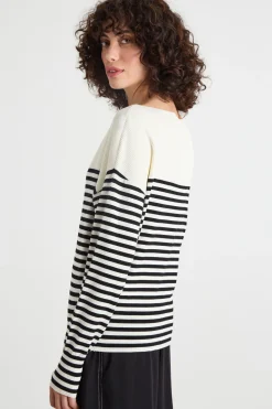 Maglia con scollo a barchetta - Bianco Nero