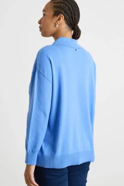 Maglia con scollo ampio - Azzurro