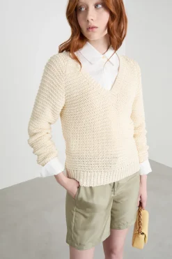 Maglia con scollo a V - Avorio