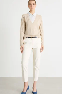 Maglia con scollo a V - Beige