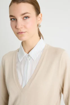 Maglia con scollo a V - Beige
