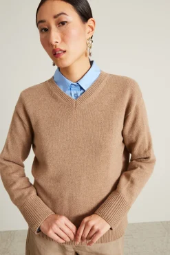 Maglia con scollo a V - Beige