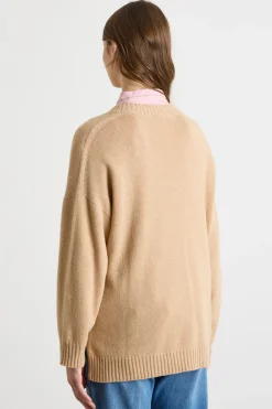 Maglia con scollo a V - Cammello