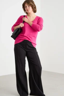 Maglia con scollo a V - Fuxia