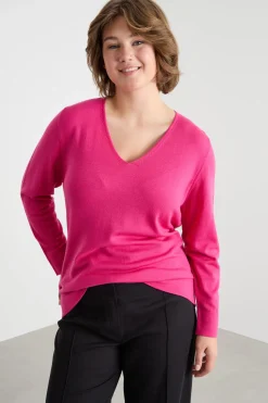 Maglia con scollo a V - Fuxia