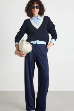 Maglia con scollo ricamato - Blu