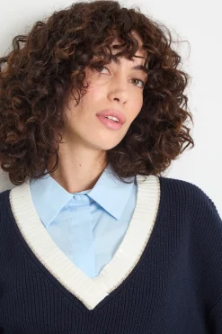 Maglia con scollo ricamato - Blu
