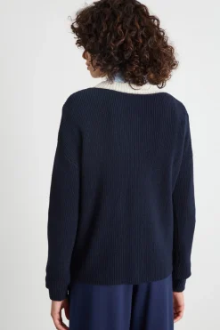 Maglia con scollo ricamato - Blu