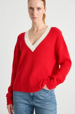 Maglia con scollo ricamato - Rosso Bianco