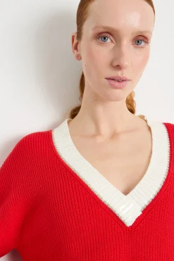Maglia con scollo ricamato - Rosso Bianco