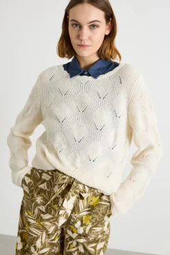 Maglia con scollo smerlato - Avorio