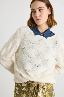 Maglia con scollo smerlato - Avorio