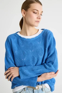 Maglia con scollo smerlato - Azzurro